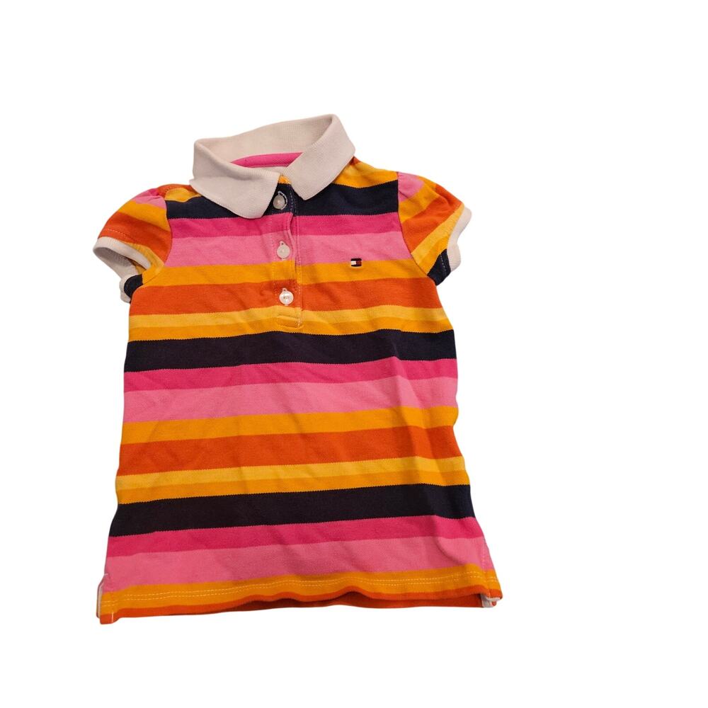 Tommy Hilfiger Toddler Girls Polo Dress 18M Striped Pink Orange Yellow
